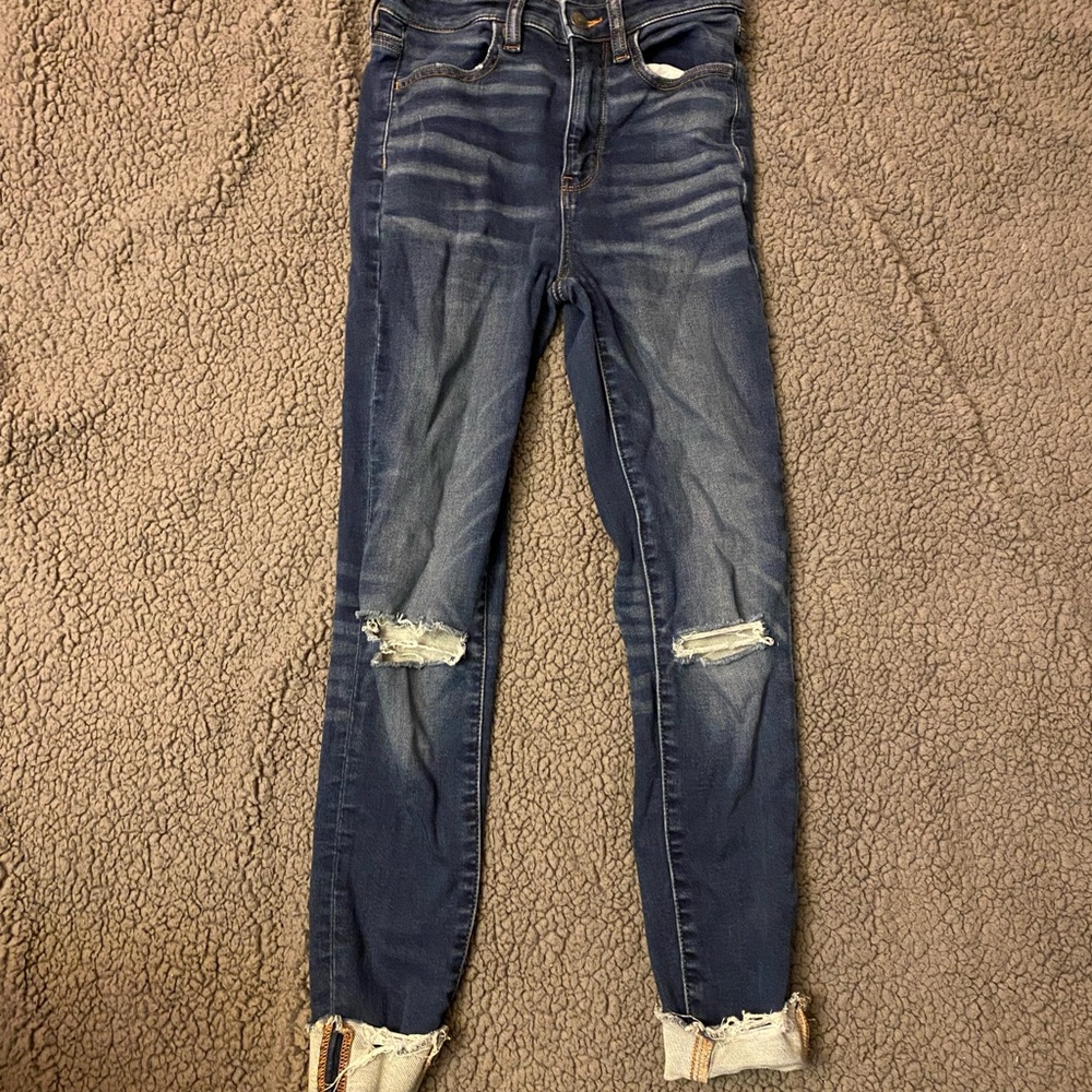 American Eagle Outfitters Dark Blue Distressed Jeggings